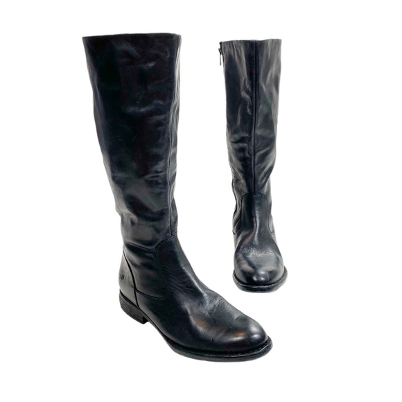BORN Low Heel Round Toe Black Leather Wide Calf Tall Boots - Picture 1 of 9